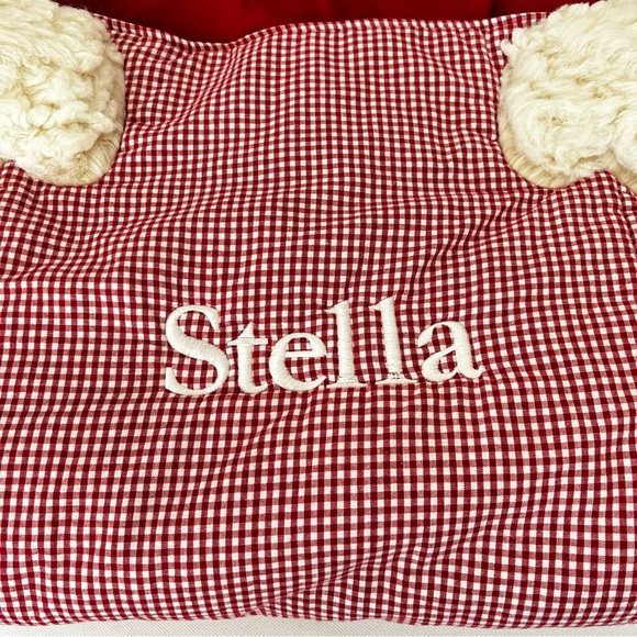 Pottery Barn Kids Red White Blue Gingham Sleeping Bag Shaggy Dog Pup Checkers - Picture 8 of 16